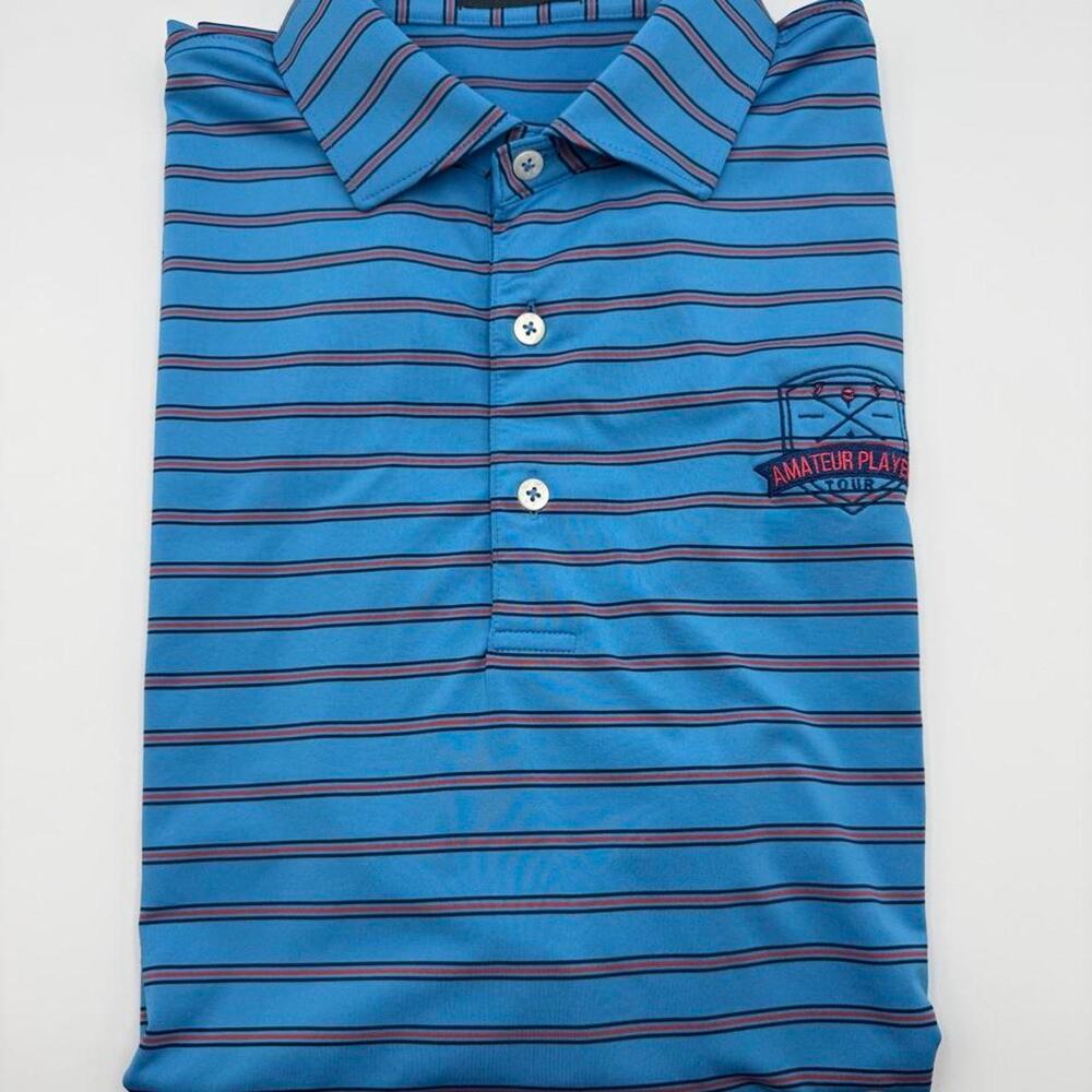 Turtleson golf polo blue red stripe size large. Amateur players tour